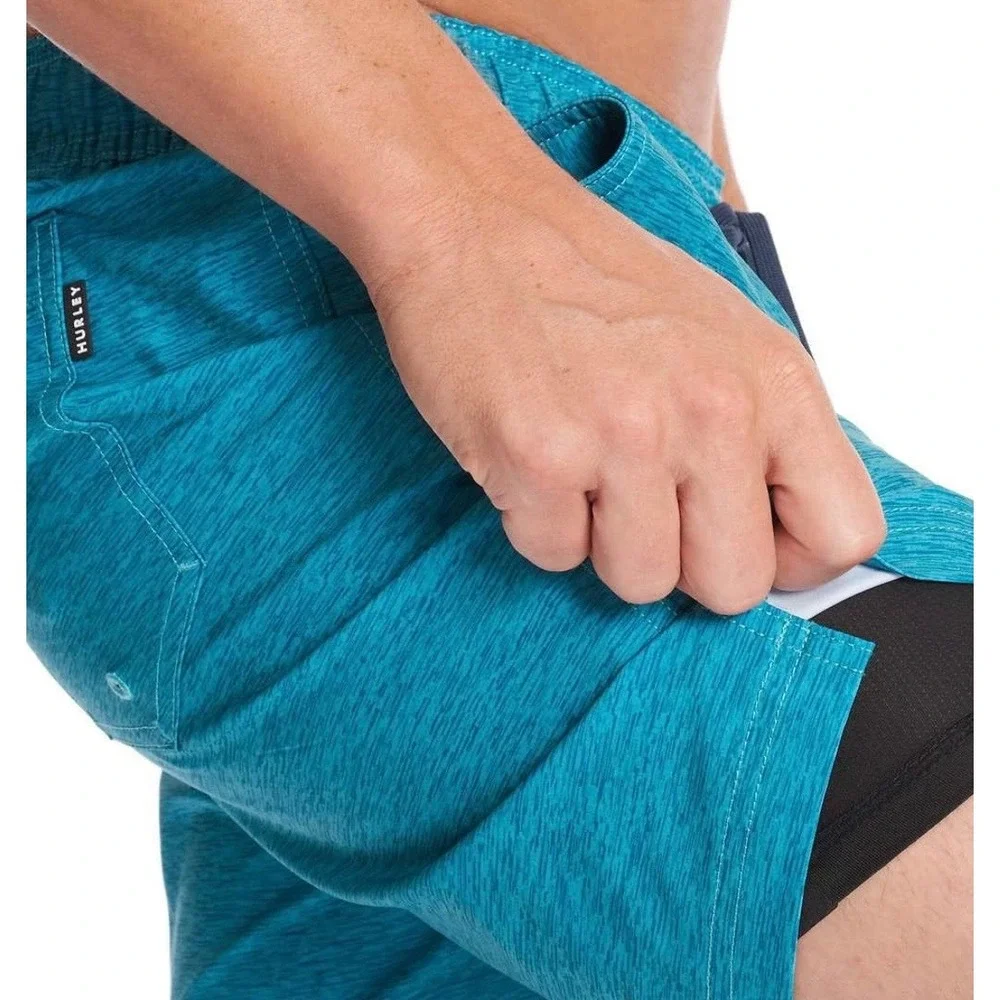 Hurley Mens Teal Space Dye Swim Shorts Medium Compression Liner Trunks